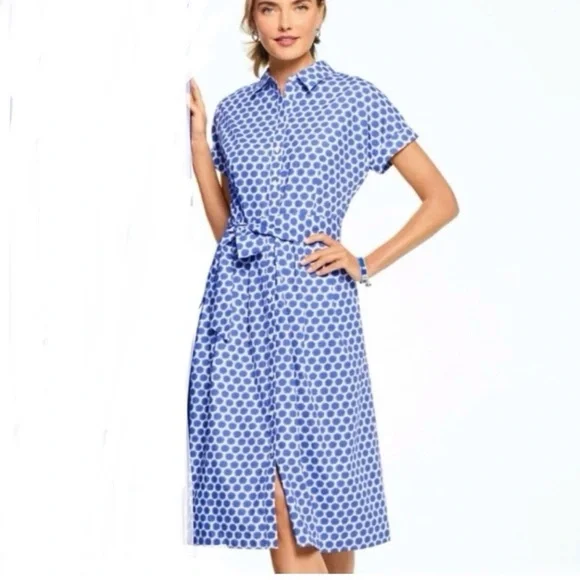 TALBOTS Blue White Cotton Shirt Pocket Midi dress women size 6 - Picture 3 of 7